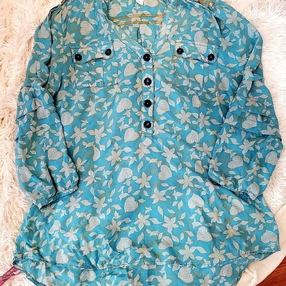 EUC Matilda Jane tunic. AQUA AND OLIVE SZ M